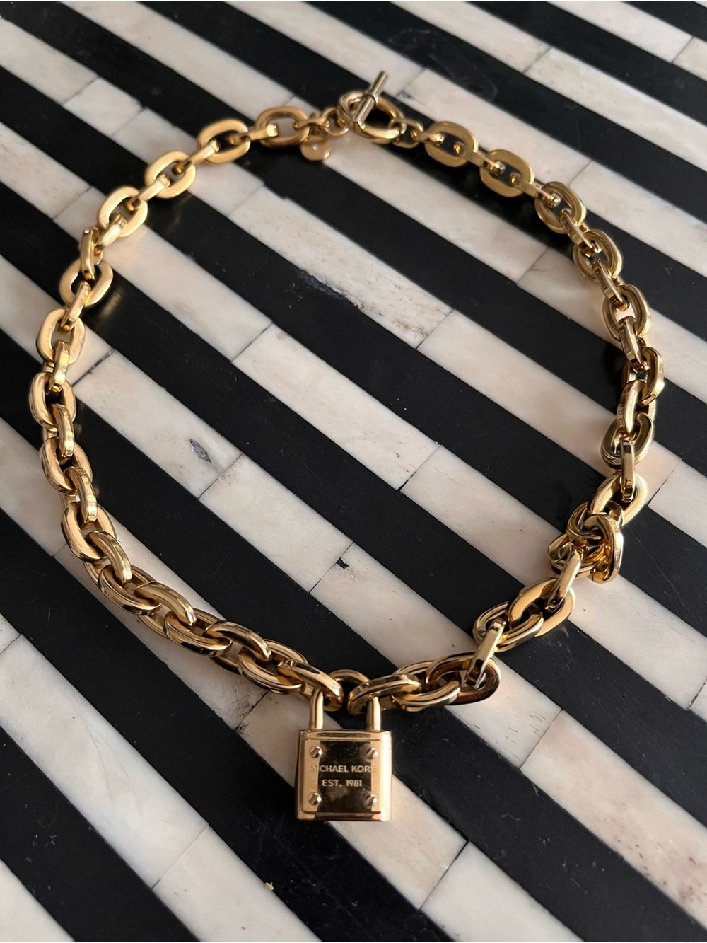 Michael Kors Gold Chain Necklace with Padlock Charm
